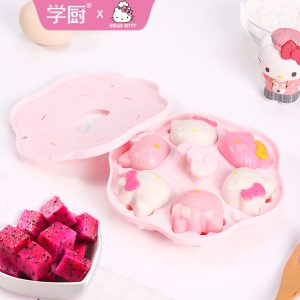 6-Cavity Ice Cream Mold - CHEFMADE KITTY 15.7x15.5x4.7cm Silicone Baby Food Mold for Steaming Cake & Pudding