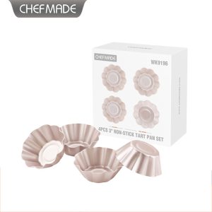4-Pack Chrysanthemum Edge Tart Mold - 3-Inch Non-Stick Pan for Egg Tarts & Pudding